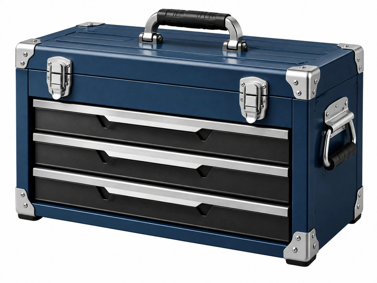 Metalen gereedschapskist 50 cm blauw met 3 laden en draaggreep