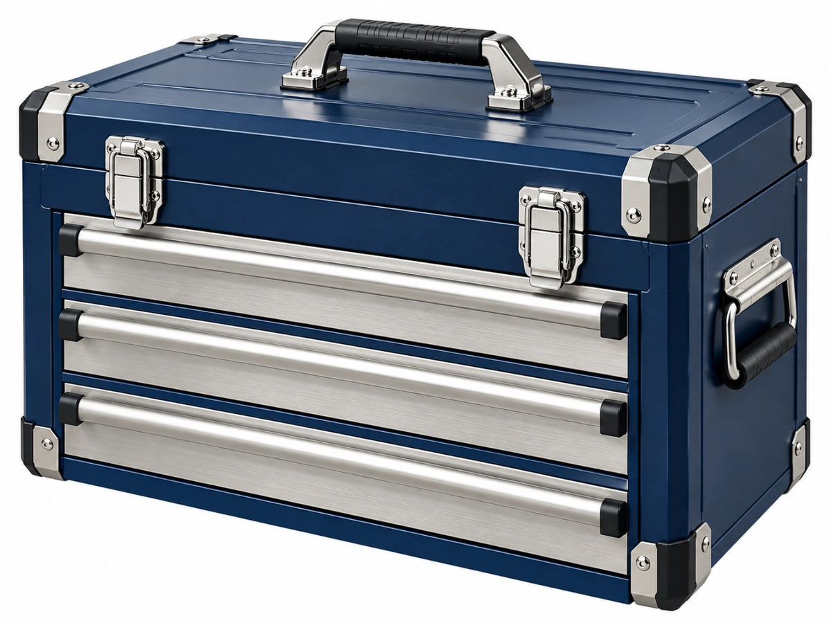 Gereedschapskist 50 x 25 x 30 cm staal blauw met 3 laden en draaggreep