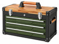 Gereedschapskist 60 x 35 x 45 cm van hout en metaal groen zwart met 4 laden