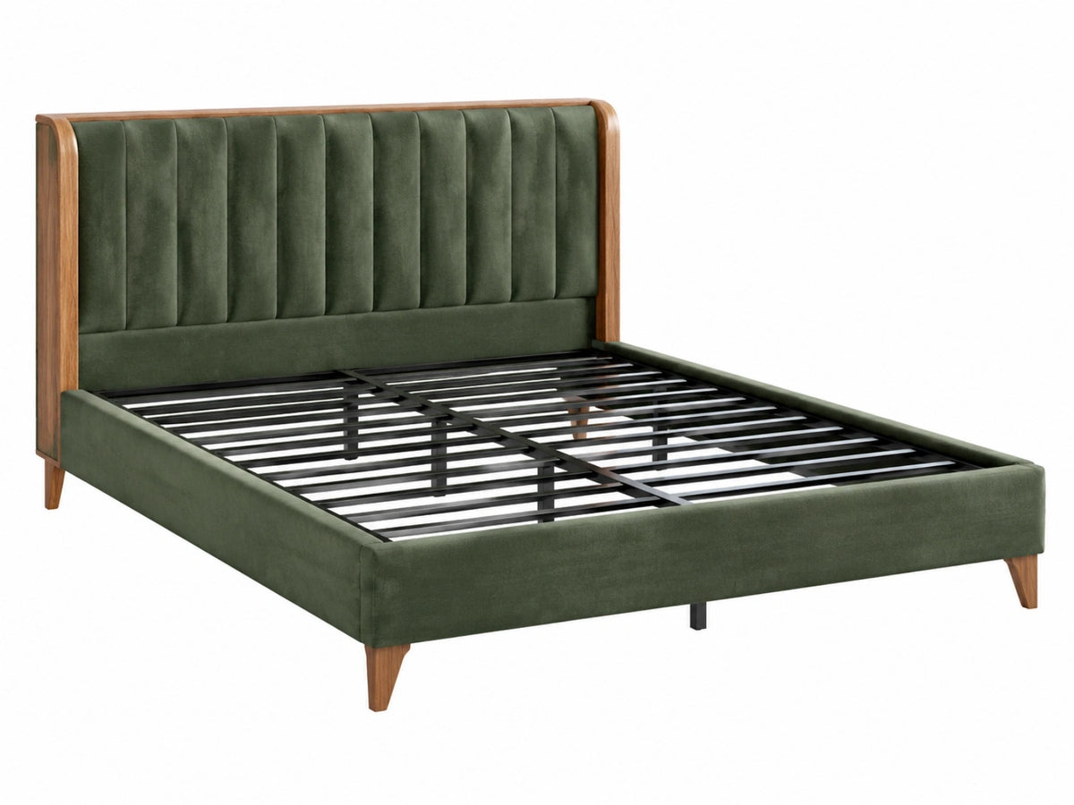 Bedframe 180 x 200 cm groen fluweel hout - gestoffeerd