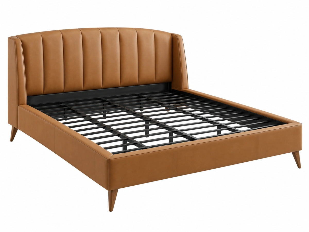 Bedframe 160 x 200 cm cognac kunstleer met metalen lattenbodem modern