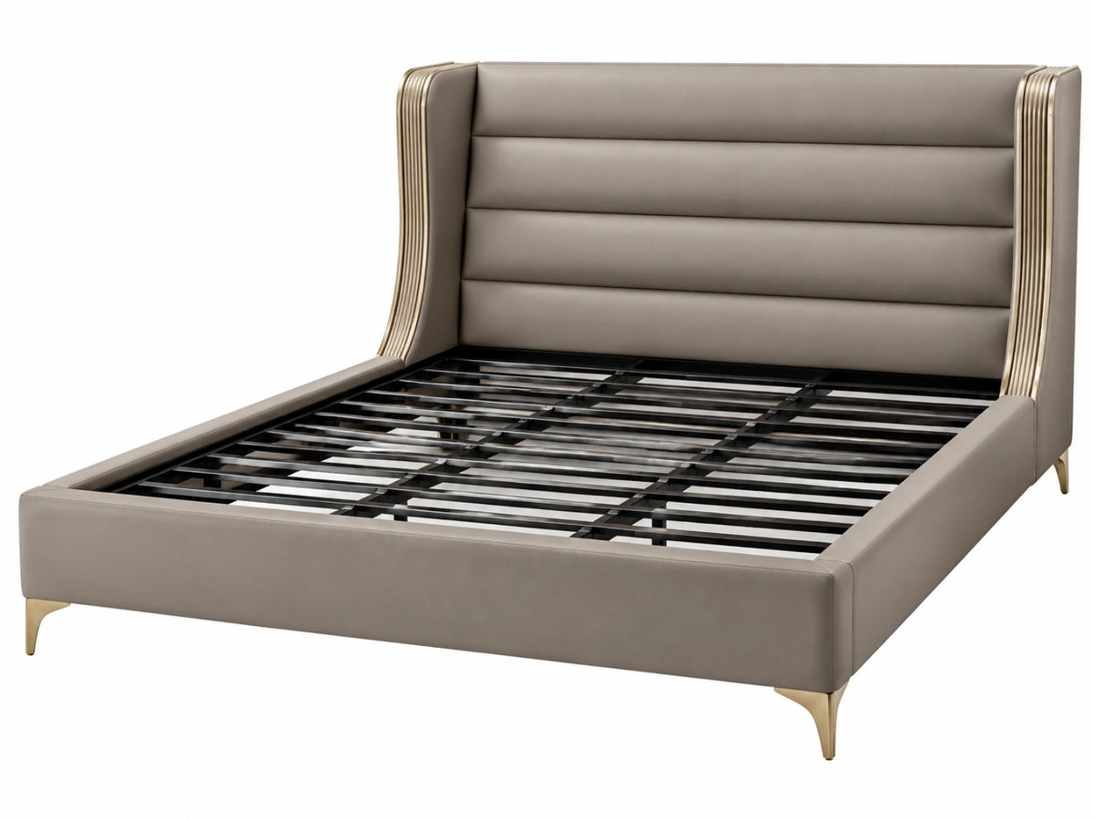 Gestoffeerd bedframe 160 x 200 cm taupe kunstleer modern met lattenbodem