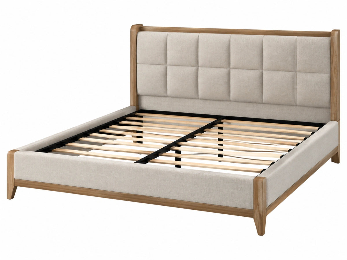 Gestoffeerd bed 180 x 200 cm beige/bruin hout - lattenbodem modern