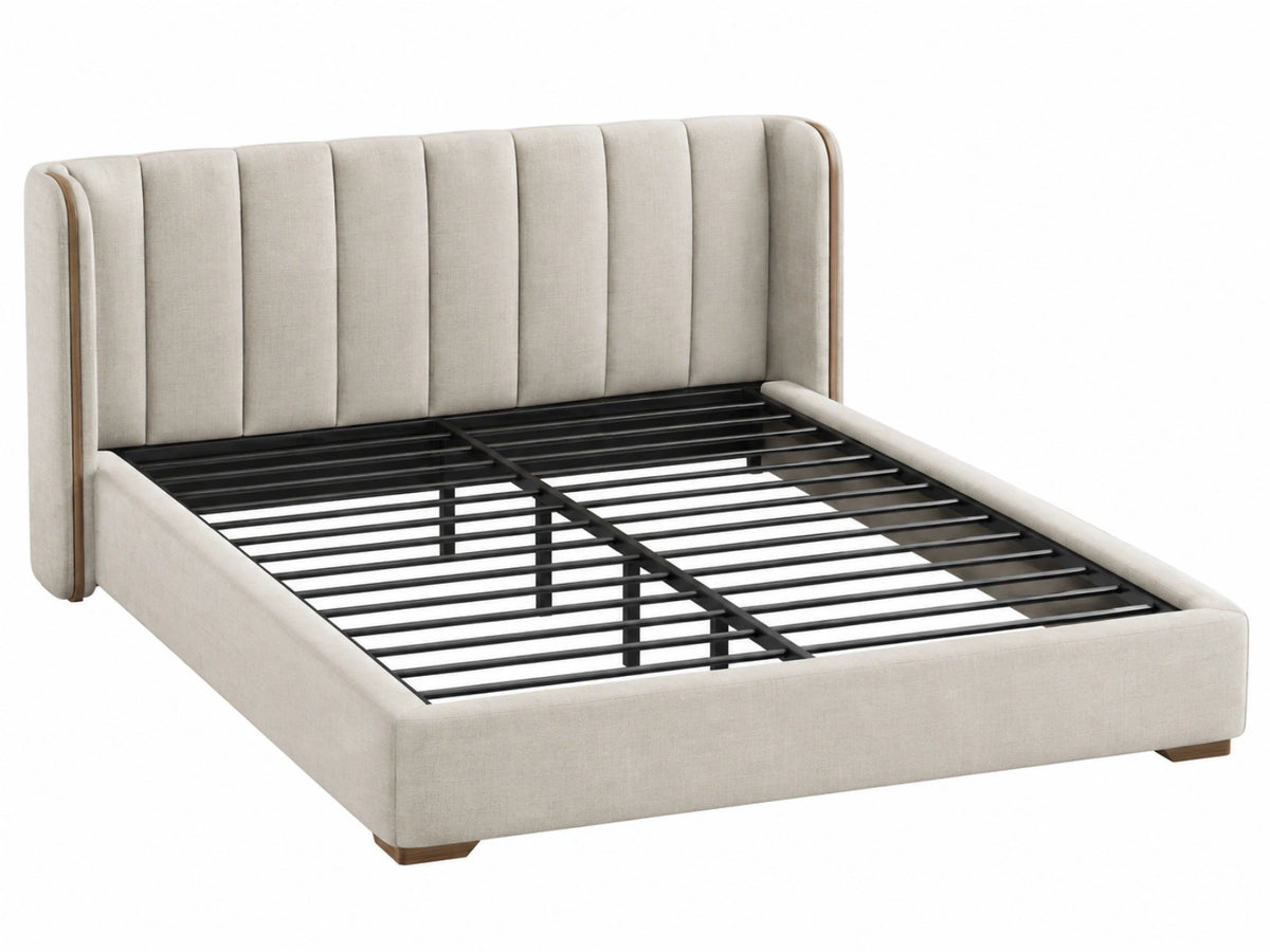 Bedframe 160 x 200 cm beige stof met metalen lattenbodem modern