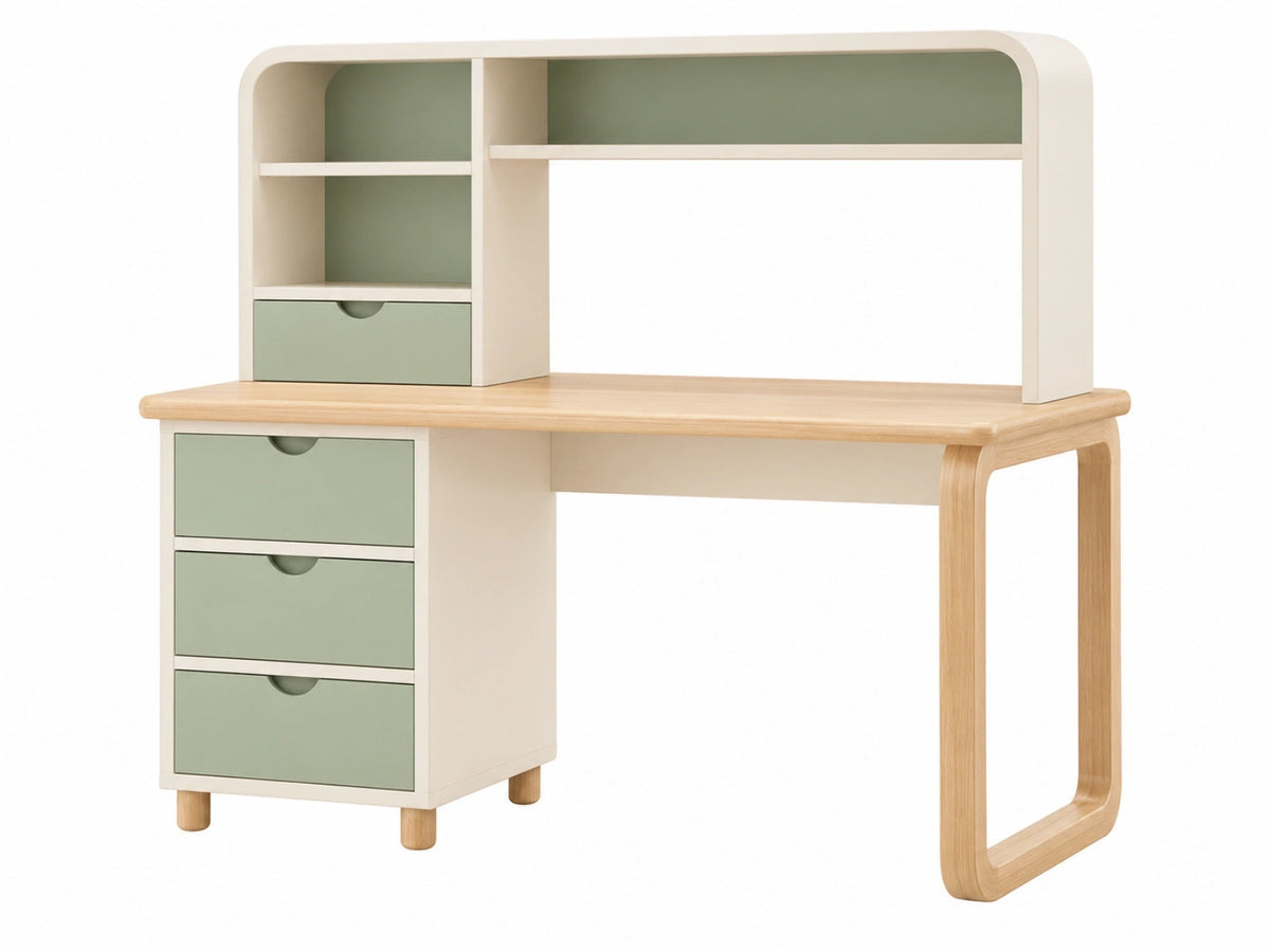 Bureau 120 x 60 x 150 cm hout groen wit - met laden en opzetkast