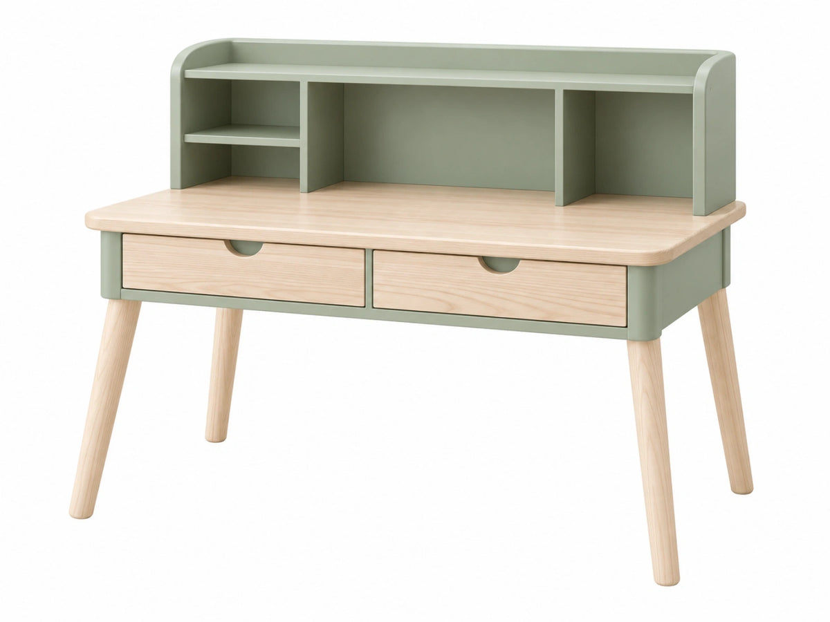 Kinderbureau 120 x 60 x 110 cm hout groen/naturel met 2 laden en opbergrek
