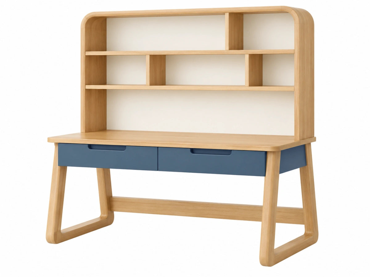 Bureau met opzetkast 120 x 60 x 180 cm hout naturel blauw Scandinavisch