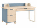 Bureau 120 x 60 x 100 cm houtlook blauw wit met lades en opbergvakken