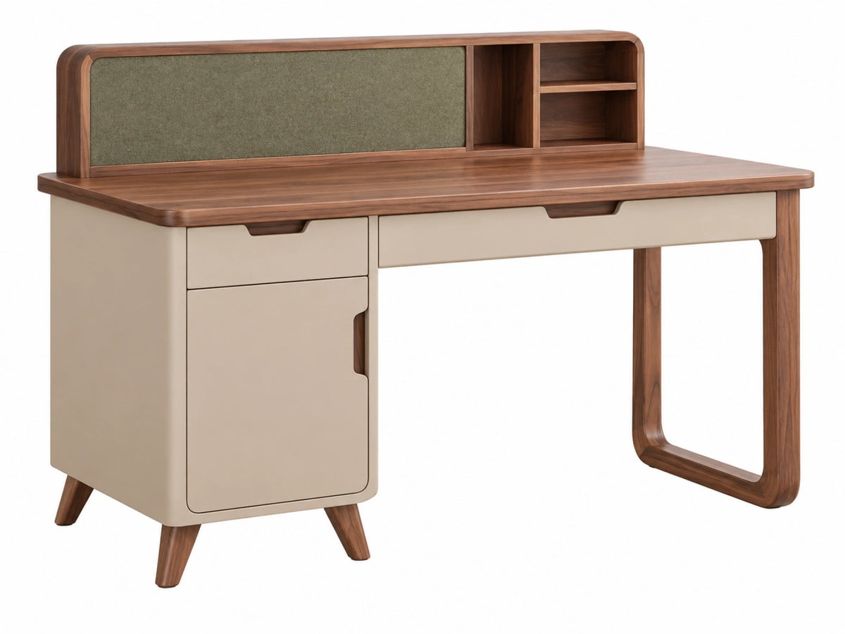 Bureau 140 x 60 x 110 cm hout beige/bruin/groen met opbergruimte