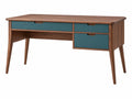 Bureau 140 x 60 x 75 cm bruin/blauw hout met 3 laden retro