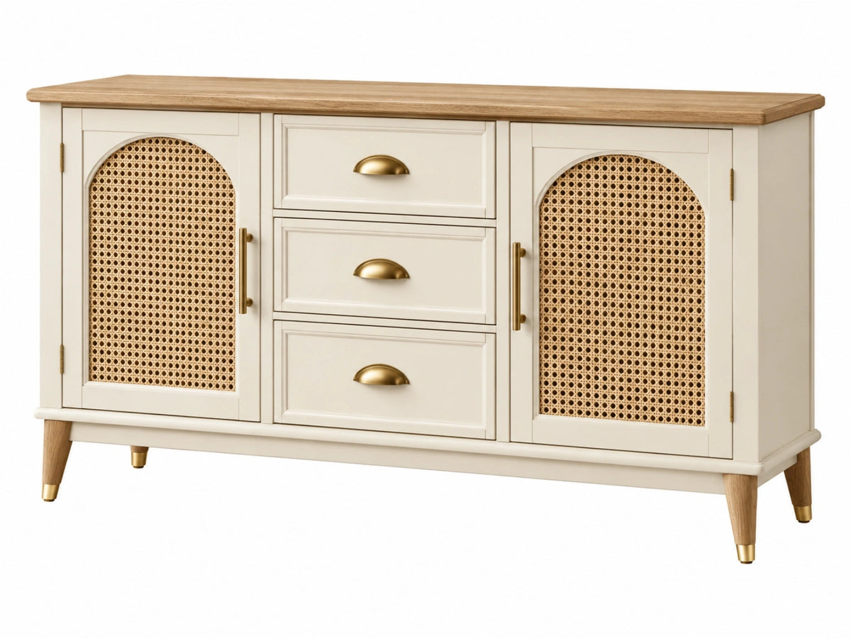 Dressoir 140 x 40 x 80 cm hout en rotan crème naturel opbergkast