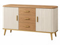 Dressoir 160 x 45 x 85 cm houtkleurig crème metaal - geribbelde deuren en 3 laden