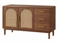 Dressoir 140 x 40 x 80 cm donkerbruin hout met rotan en 3 laden
