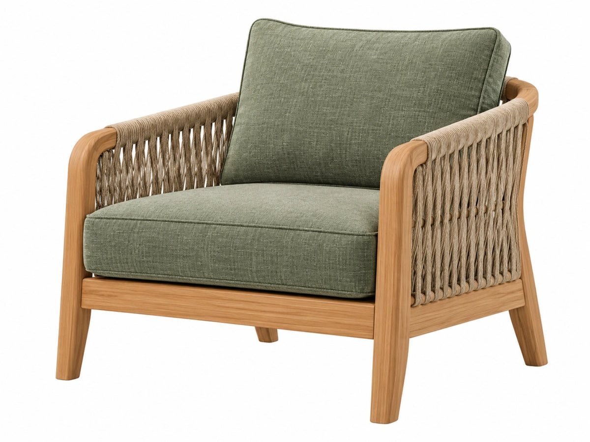 Fauteuil 75 x 80 x 85 cm groen naturel - houten frame met geweven armleuningen