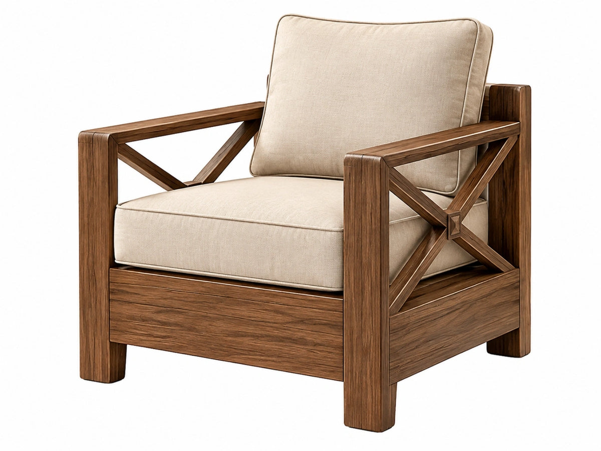 Fauteuil 75 x 85 x 90 cm hout en stof bruin beige met armleuningen
