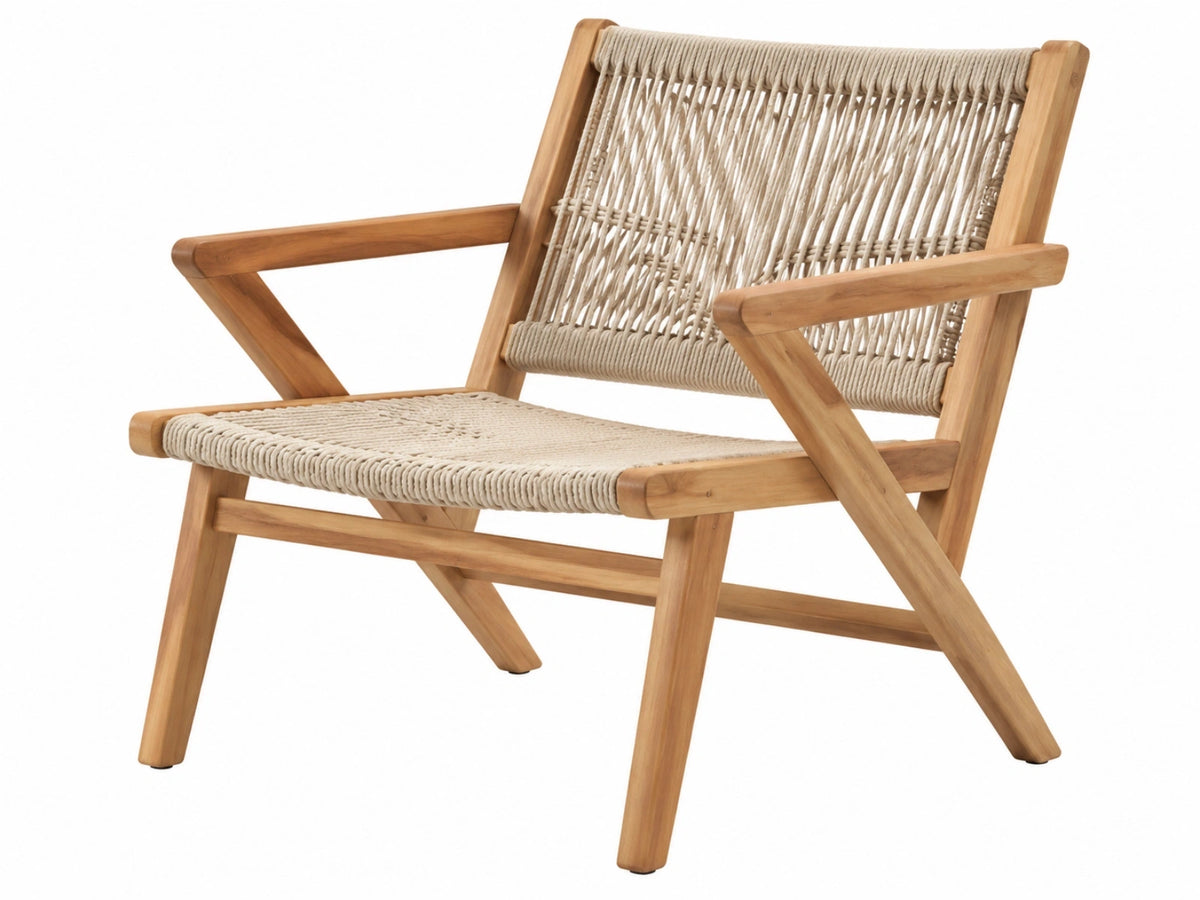 Loungefauteuil 70 x 75 x 80 cm houten frame met gevlochten koord naturel voor binnen - bohemien