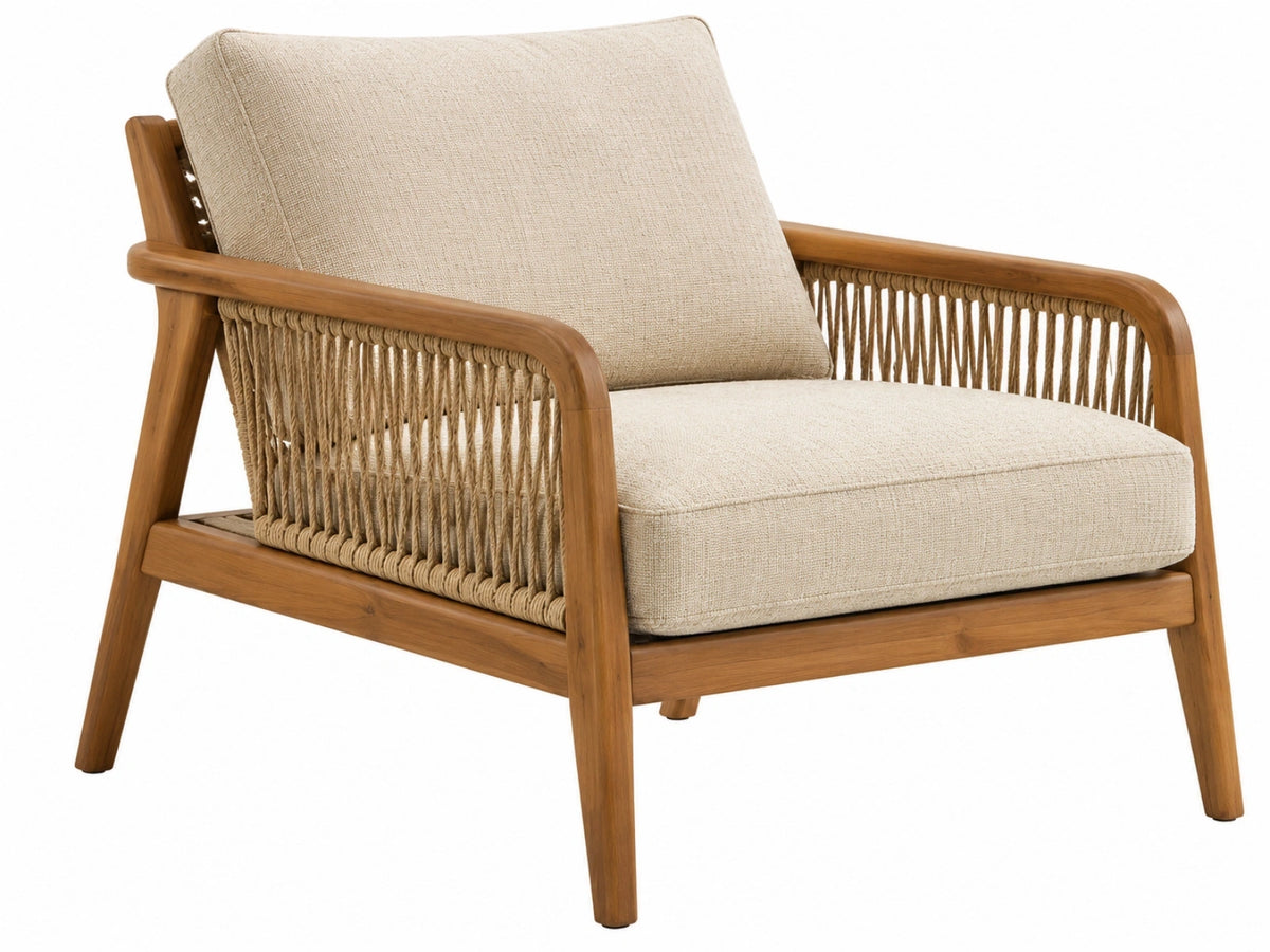 Fauteuil 75 x 80 x 85 cm houten frame beige touw gevlochten moderne stijl