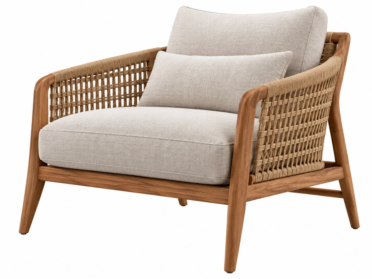 Fauteuil 82 x 78 x 78 cm hout en gevlochten touw beige bruin - loungestoel in bohemienstijl