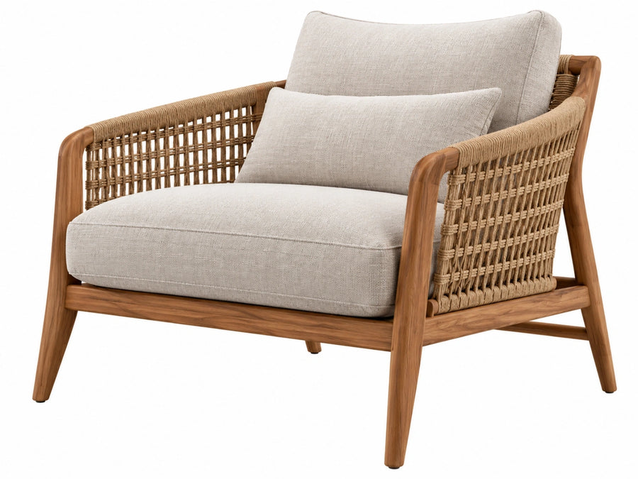 Fauteuil 82 x 78 x 78 cm hout en gevlochten touw beige bruin - loungestoel in bohemienstijl